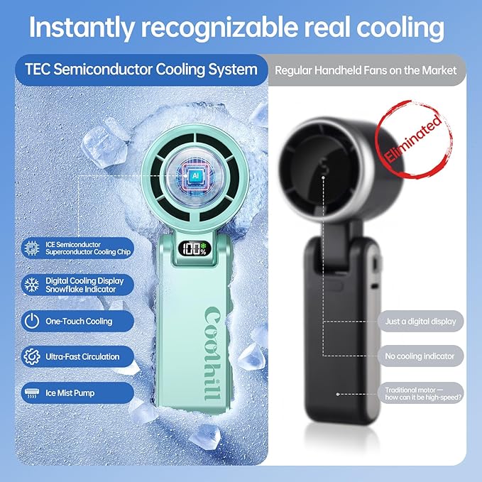 Handheld Portable Fan with Ice Cooler: 100-Speed 5500mAh Rechargeable Handheld - Image 9