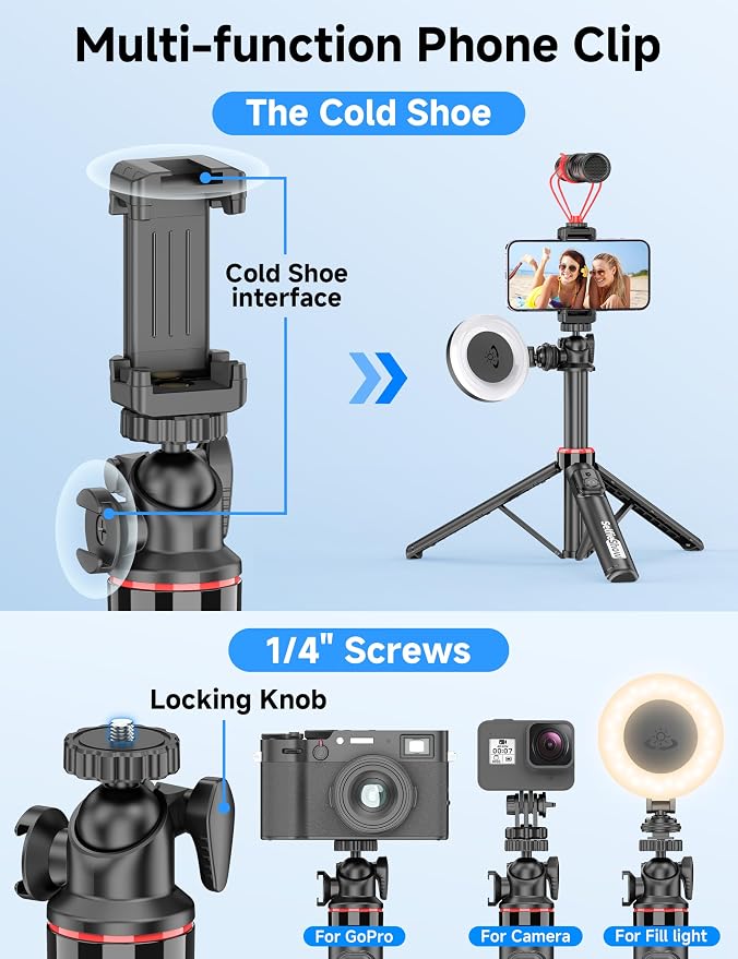 Aluminum Selfie Stick Phone Tripod, 360° Ball Head Selfie Stick - Image 6