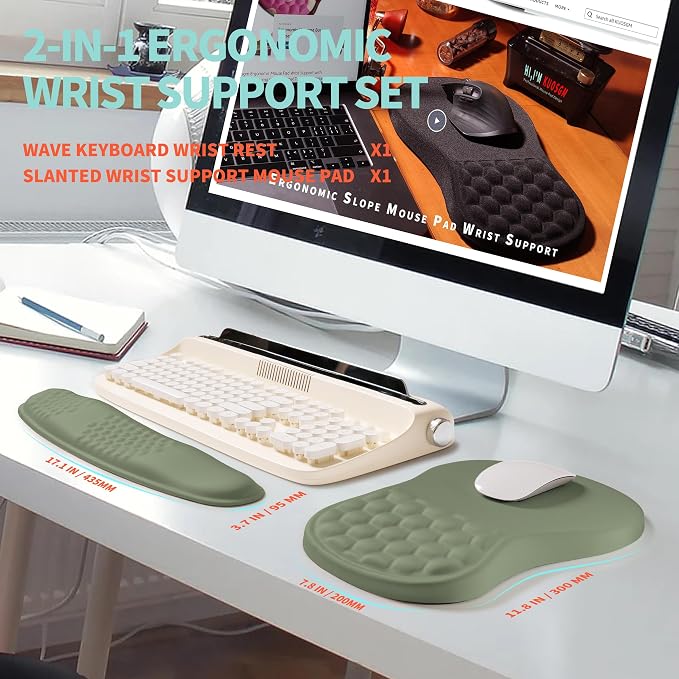 2-in-1 Ergonomic Set, Wave Rise Keyboard Wrist Rest and Massage Bulge Slope - Image 5