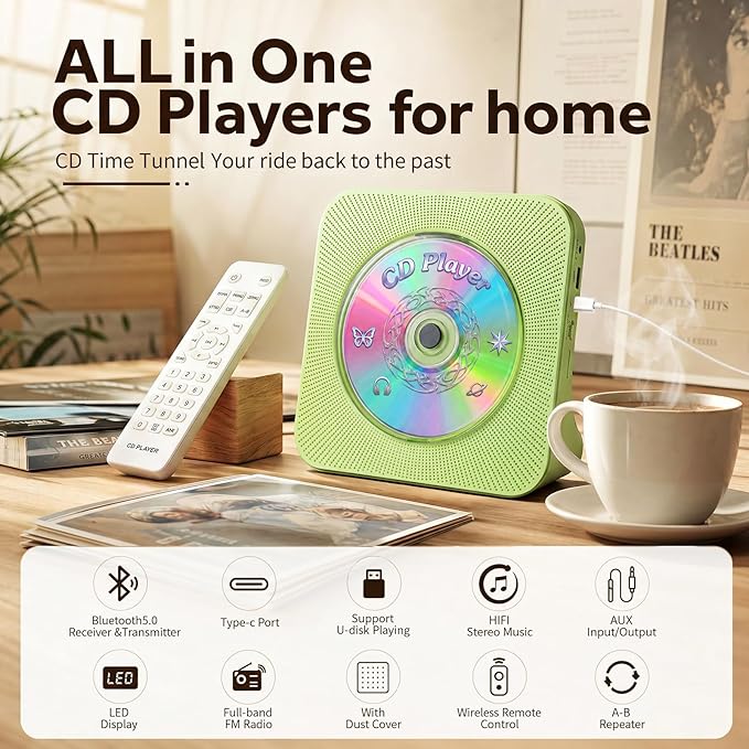 Gueray CD Player Portable Bluetooth Desktop CD Player - Image 2