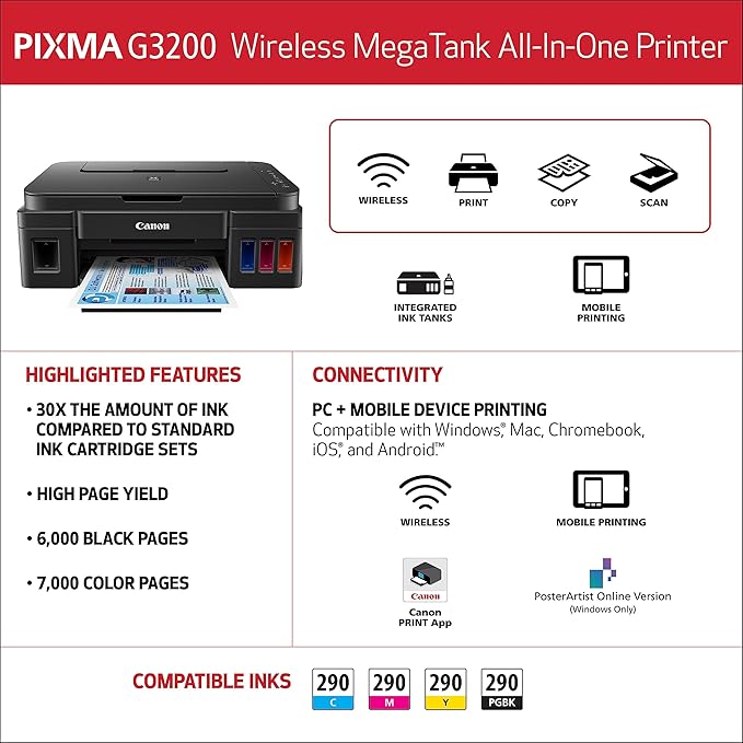 Canon G3200 All-In-One Wireless Supertank Printer| Copier| Scanner| and Mobile - Image 6