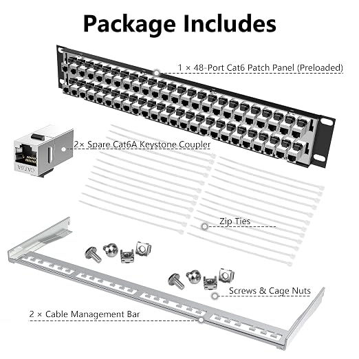 Jadaol 48 Port Shielded Patch Panel Rack or Wall Mount 19-Inch, 2U Cat6A - Image 6