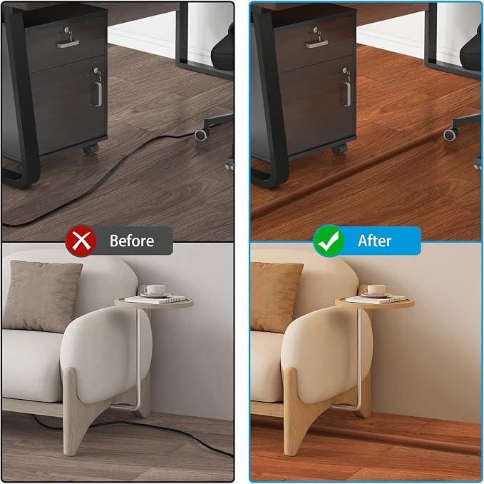 Floor Cord Cover 6ft, Cord Hider Floor Brown Walnut Wood, Cable Management - Image 3