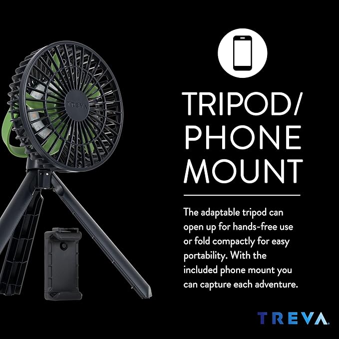 Treva 5 Inch Tripod Fan with Built-In Light and Attachable Phone Mount - Image 3