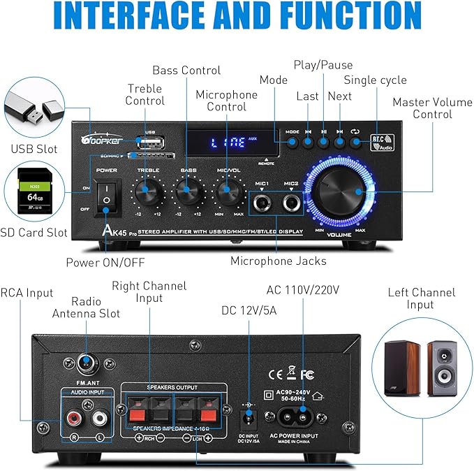 WOOPKER AK45 Pro Amplifier Home Audio Stereo Receivers - Image 4