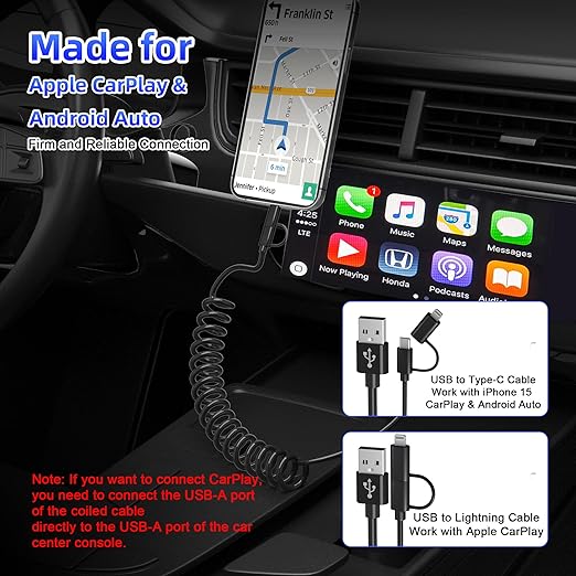 USB to USB-C and Lightning Cable Combo 2 in 1 Coiled Cable Support Apple - Image 2