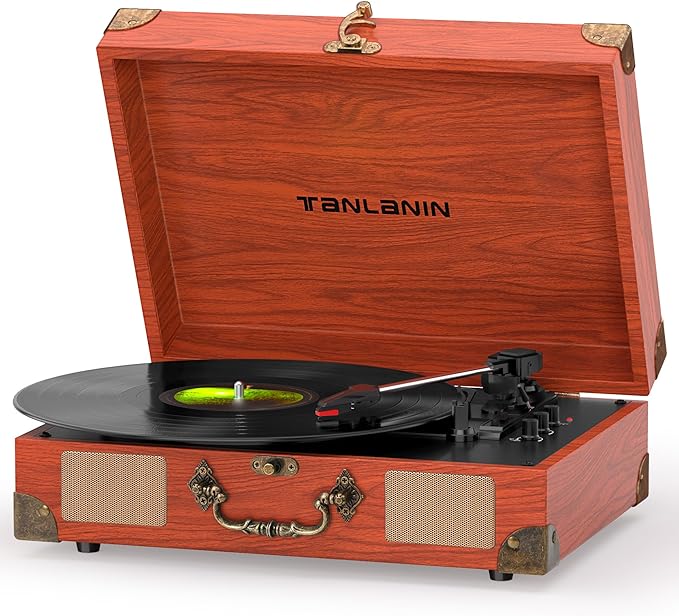 Vinyl Record Player with Bluetooth Output & Input, Treble & Bass Control by TANLANIN