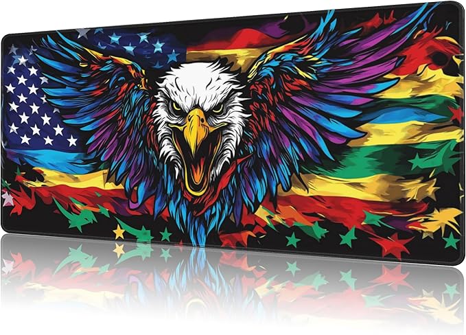 Mouse Pad Large Flag with an Eagle Non-Slip Gaming Desk Mat with Stitched Edge by NIYLYNSYN