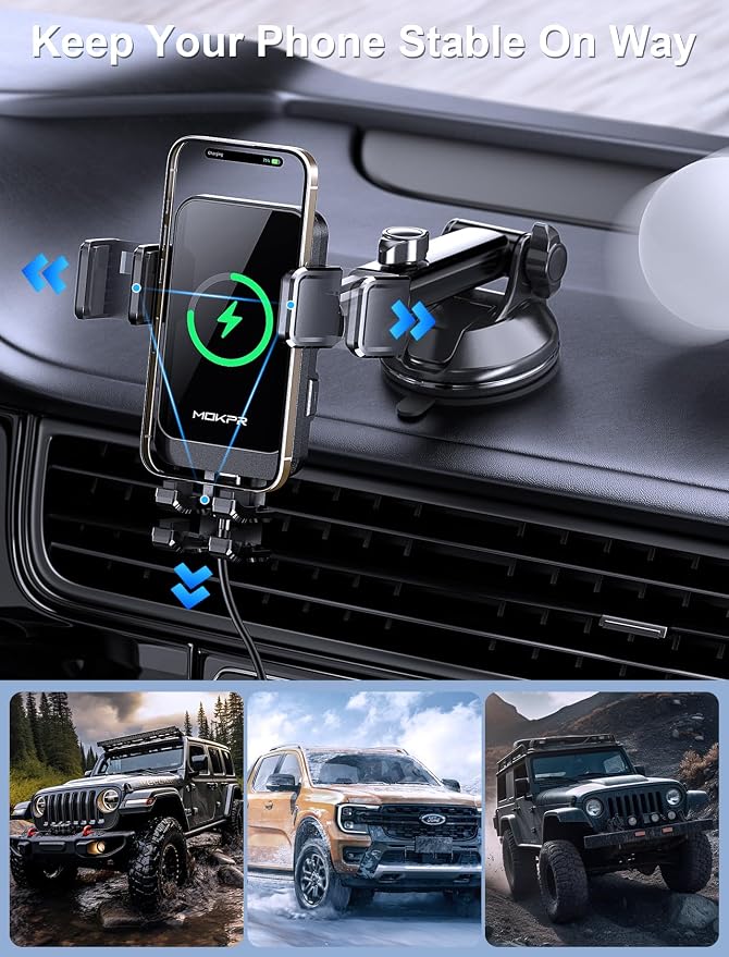 Wireless Car Charger, MOKPR 15W Fast Charging Auto Clamping Air Vent Car Phone - Image 5