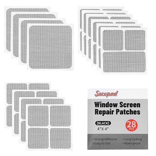 28 Sheets Window Screen Patches Repair Kit, Strong Adhesive Fiberglass Quick by Secopad