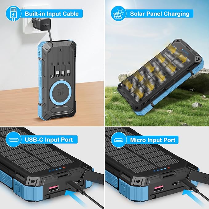 Solar Charger Power Bank 49800mAh Wireless Portable Phone Charger, 22.5W QC3.0 - Image 4
