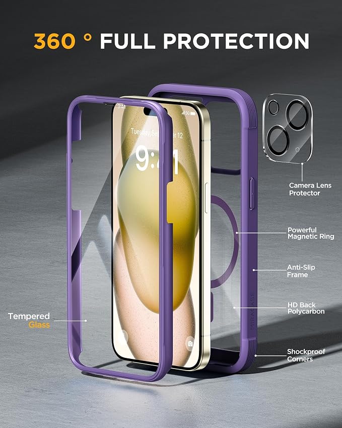 Miracase Glass Series for iPhone 15 Case Full-Body Magnetic Case - Image 3