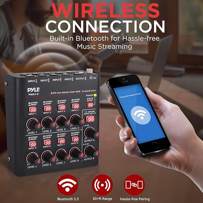 Pyle 8-Channel Wireless BT Streaming Mini Line Mixer - Image 5