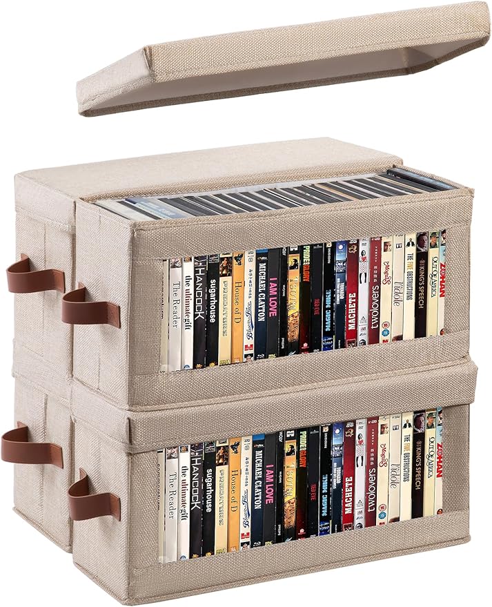 4 Pack DVD Storage Box with Visible Window, Dustproof CD/DVD Case Holder by Coorganisers