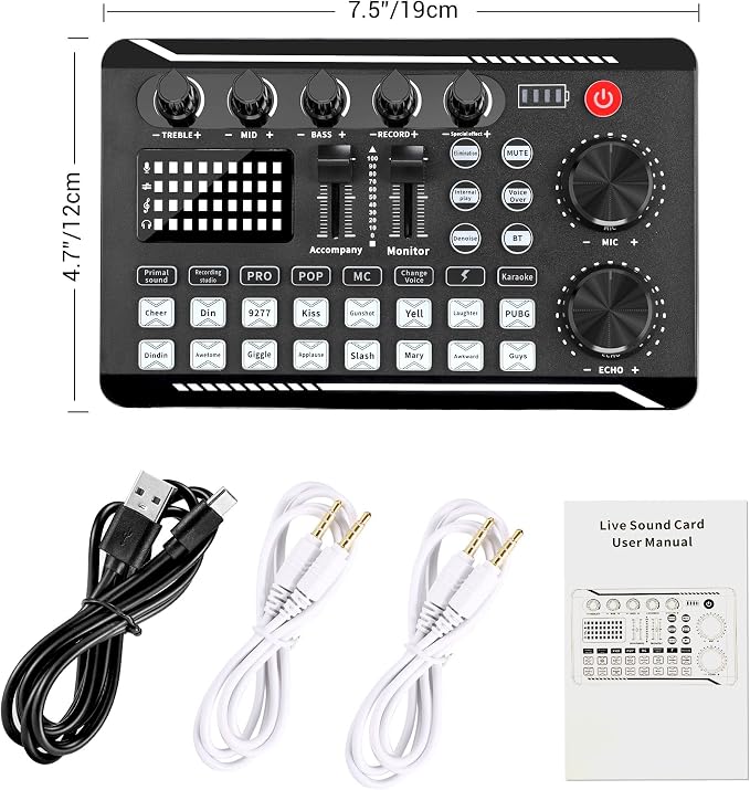 Facmogu F998 Live Sound Card Audio Mixer, Podcast Audio Interface - Image 7
