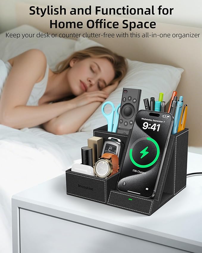 Wireless Charger with Desk Organizer, Pen Pencil Holder, Office Supplies and - Image 6