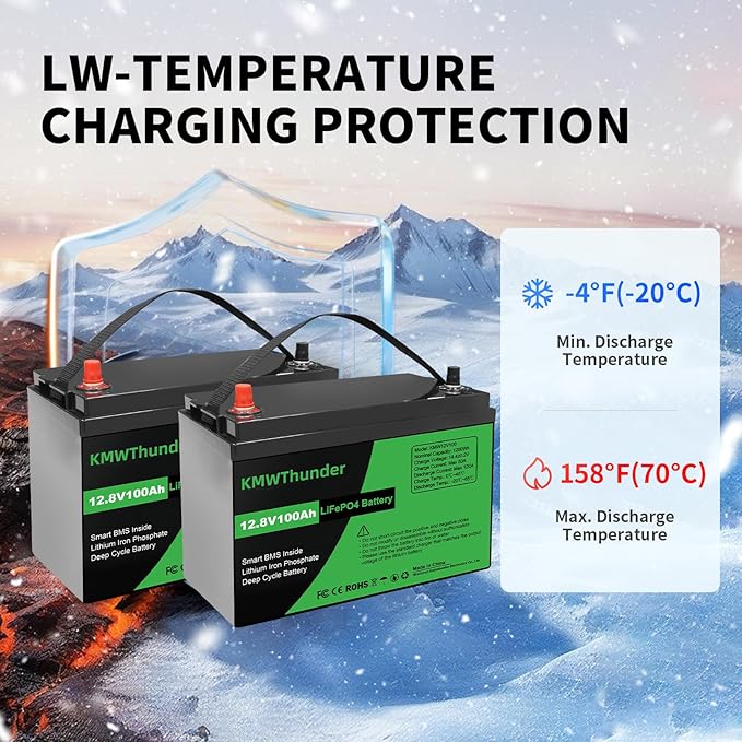 12V 100Ah LiFePO4 Lithium Battery, Built-in Smart BMS, Low Temperature - Image 3
