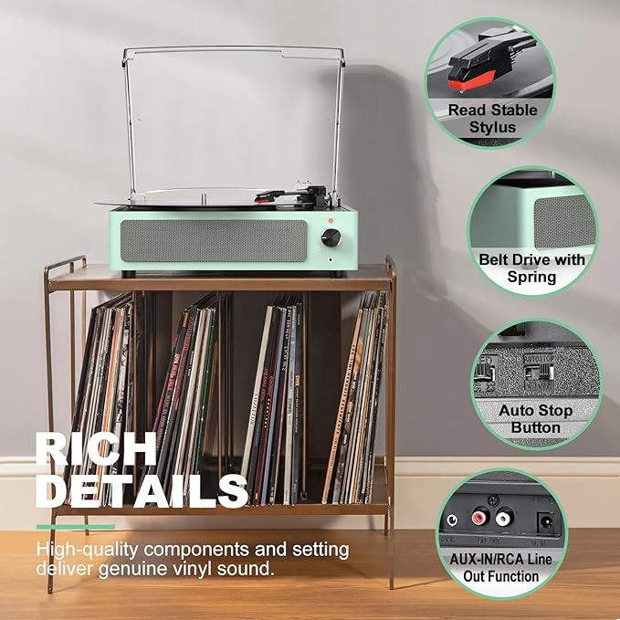 Record Player for Vinyl with Speakers Turntable Vinyls Records Belt-Driven - Image 6