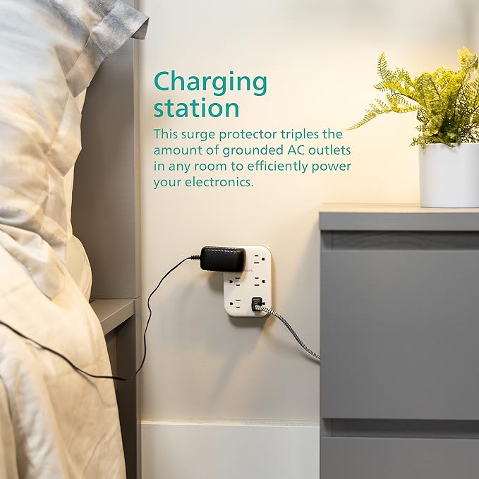 Philips EZFit 6-Outlet Surge Protector Outlet Extender, Wall Tap, Grounded - Image 4