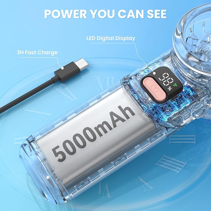 Portable Handheld Fan - 5000mAh Rechargeable Battery - Image 3
