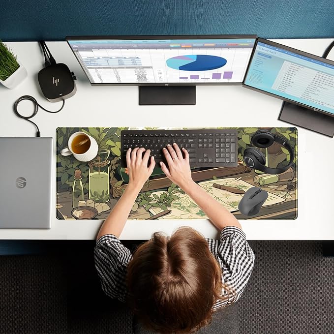 Cute Green Plants Desk Mat Anime Sage Mouse Pad Gaming Desk Pad XL, Kawaii - Image 7