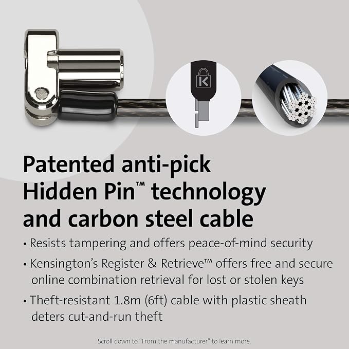 Kensington Universal 3-in-1 Keyed Laptop Locking Cable, Computer Security Keyed - Image 3