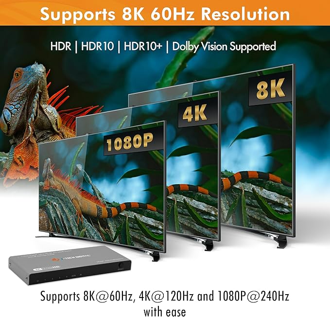 J-Tech Digital HDMI Switch 4K 120hz, 2.1 Switch 4 in 1 Out, 8K 60Hz 1080P 240Hz - Image 2