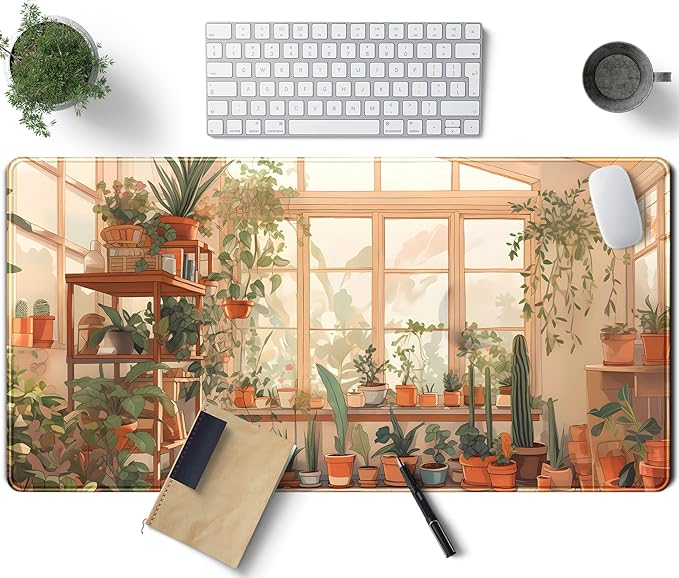 Cute Plant Lover Desk Mat Cozy Mouse pad Beige, XXL Large Extended Earthy Brown by TENG+DA+QING