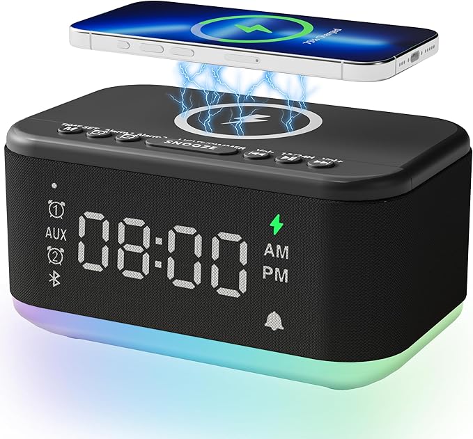 Alarm Clock Speaker Wireless Charger, Digital Alarm Clocks Bedrooms Bluetooth by BroserengyTech