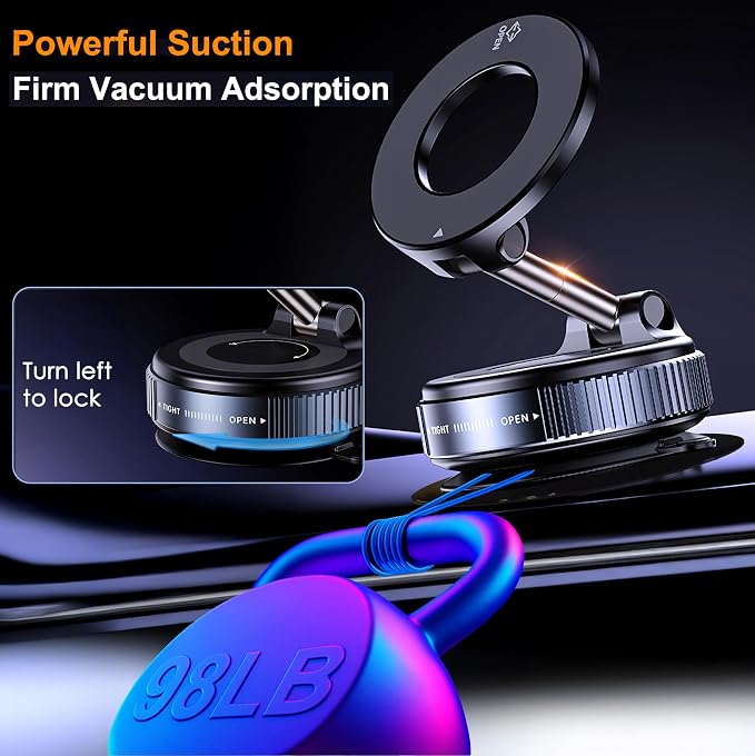 Vacuum Magnetic Car Phone Holder Foldable Mount - Image 2