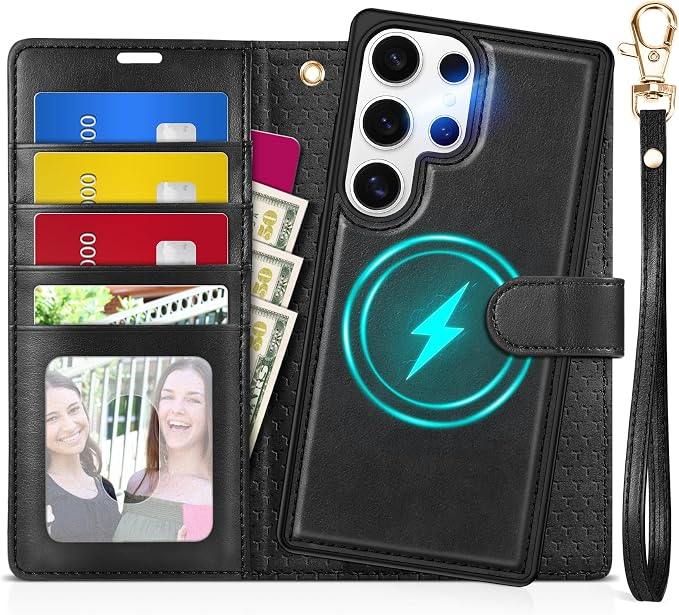 TUCCH Wallet Case for Galaxy S25 Ultra, Removable RFID Blocking Wrist Strap by TUCCH