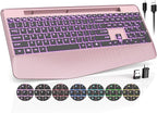Wireless Keyboard with 7 Colored Backlits Wrist Rest, Phone Holder, by Trueque