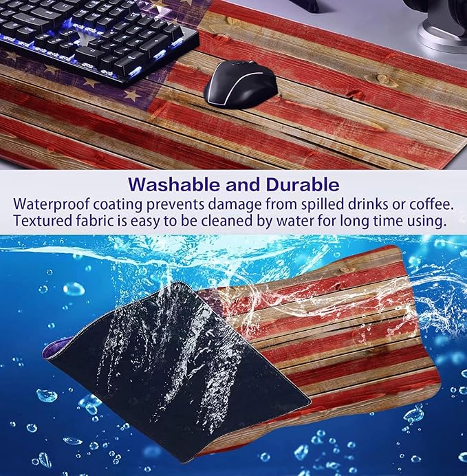 Patriot Wood Grain American Flag Extended Large Gaming Computer Mouse Pad - Image 6