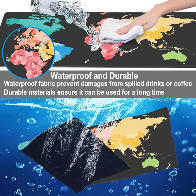 Mouse Pad, Large Colorful World Political Map Desk Mat, Extended Non-Slip - Image 4