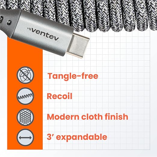Ventev Helix 3ft Expandable USB C to USB C Cable | Fast Charging Cable - Image 5