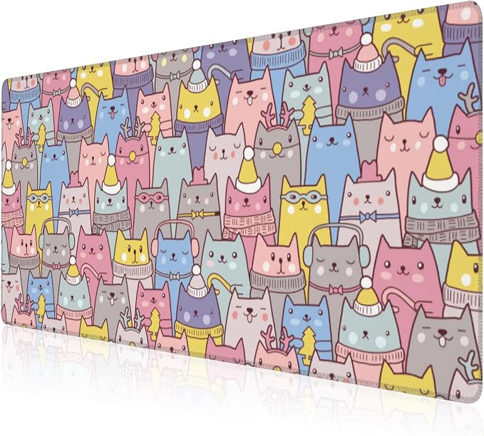 Mouse Pad, Large Cute Christmas Cats Desk Mat, Extended Non-Slip Gaming by NIYLYNSYN