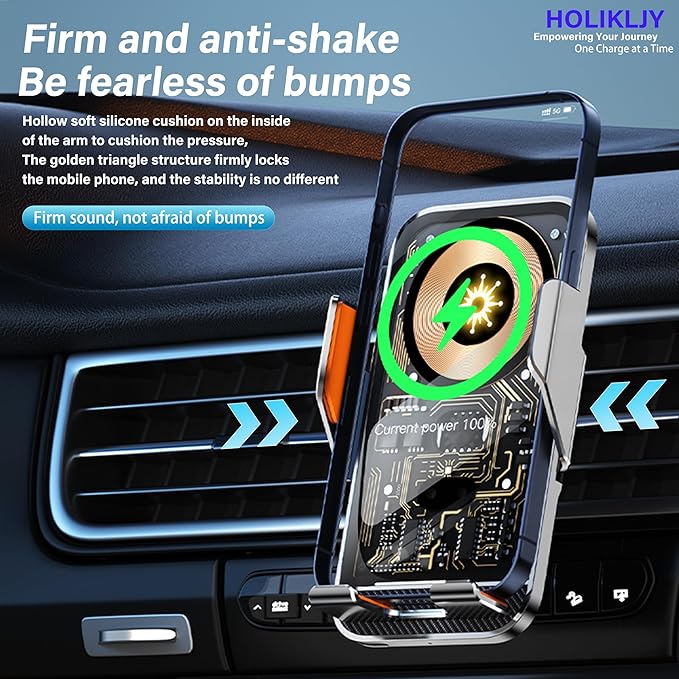 Wireless Charger Holder, Auto Clamp Vent Phone Mount - 15W Fast Charging Dual - Image 5