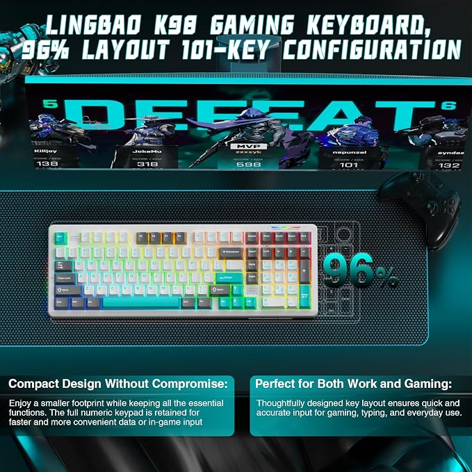 LINGBAO K98 Wireless Mechanical Gaming Keyboard, 10000mAh Battery Tri-Mode - Image 5