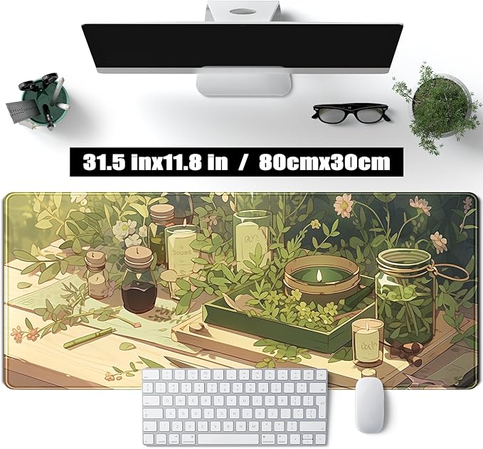 Green Gardener Desk Mat Anime Forest XL Gaming Mouse Pad Plant Lover Desk Pad - Image 2
