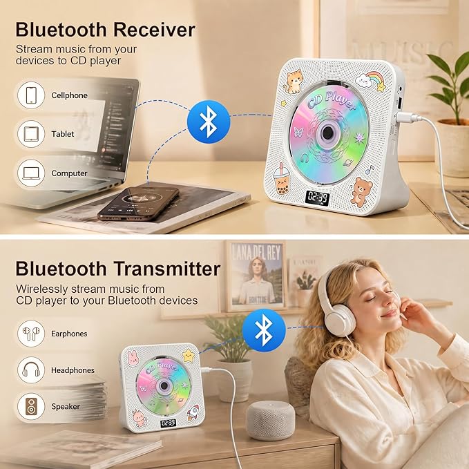 Gueray CD Player Portable Bluetooth Desktop CD Player - Image 2