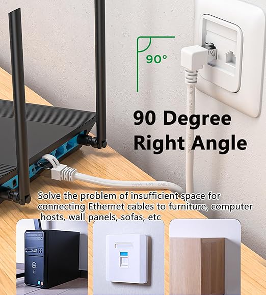 Right Angle Ethernet Extension Cable UPangle 1.5ft-White, 90 Degree CAT6 - Image 4
