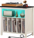 Large Record Player Stand with Charging Station & LED Lights, Vinyl Records by Joaxswe