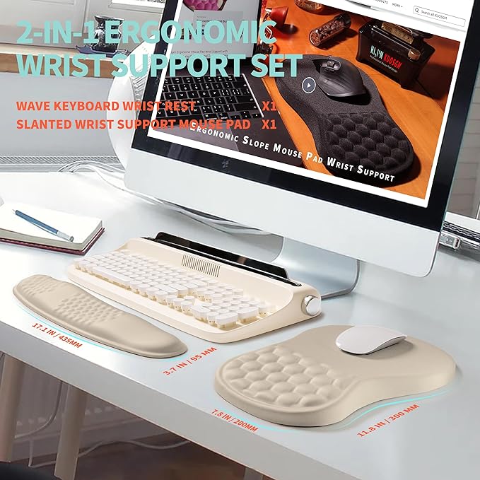 2-in-1 Ergonomic Set, Wave Rise Keyboard Wrist Rest and Massage Bulge Slope - Image 5