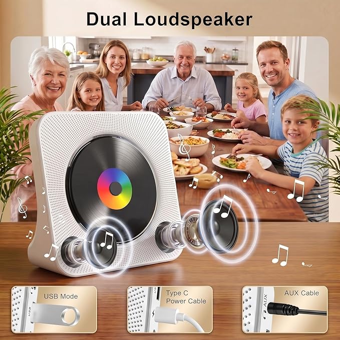Gueray CD Player Portable Bluetooth Desktop CD Player - Image 5
