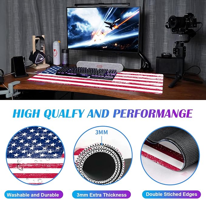 American Flag XXL Extended Mouse Pad, Patriot Large Laptop Pad, Waterproof - Image 5