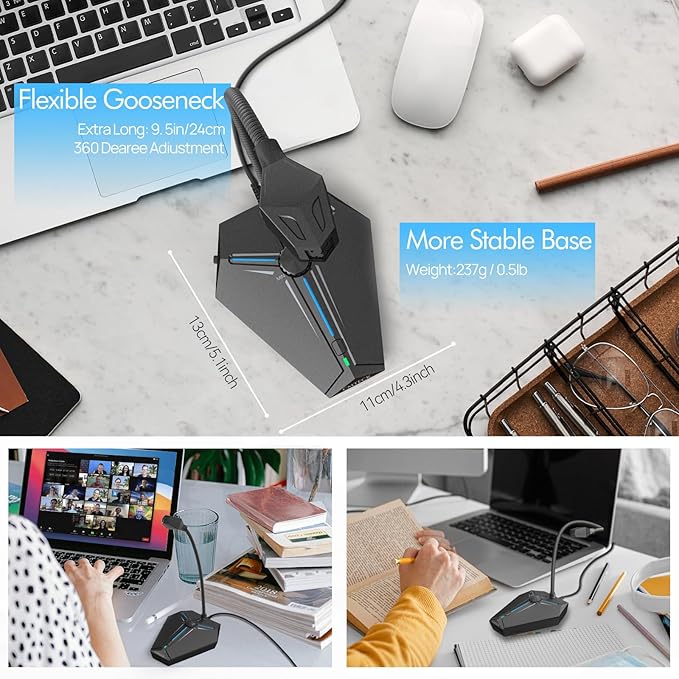 CMTECK Computer Microphone, G006Plus USB Desktop Condenser PC Laptop Mic - Image 2