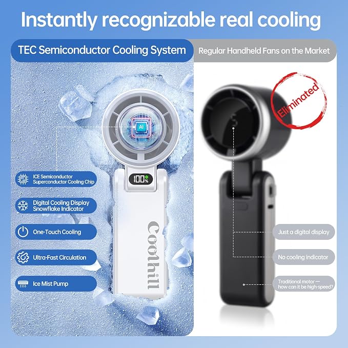 Handheld Portable Fan with Ice Cooler: 100-Speed 5500mAh Rechargeable Handheld - Image 9