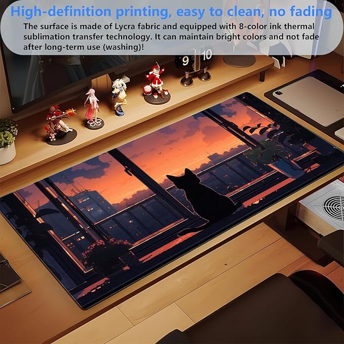 Lofi Aesthetic Desk Mat Cat Mouse pad Cute Orange Anime Mouse Pad Extra XL - Image 5