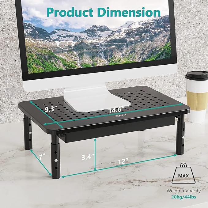 WALI Dual Monitor Stand with Storage, Desk Monitor Riser 3 Height Adjustable - Image 3