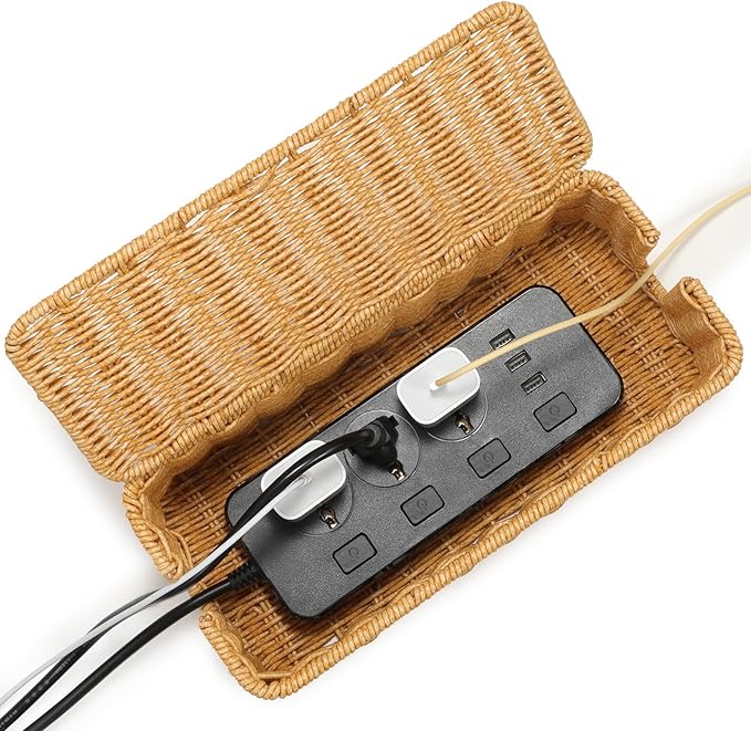 Delamu Handmade Rattan Cable Management Box, Cord Organizer by DELAMU